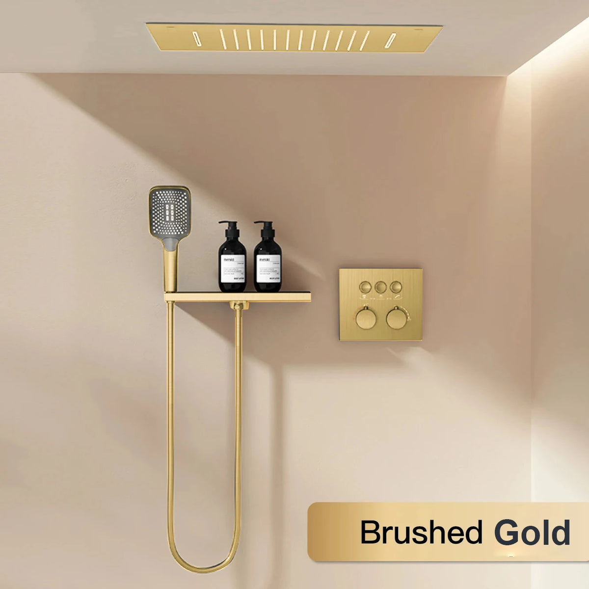 AITANA Gun Grey Luxury Brass Thermostatic Shower System Minimalist Concealed Ceiling Hot & Cold Water 3-Function Bathroom Mixer