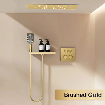 AITANA Gun Grey Luxury Brass Thermostatic Shower System Minimalist Concealed Ceiling Hot & Cold Water 3-Function Bathroom Mixer