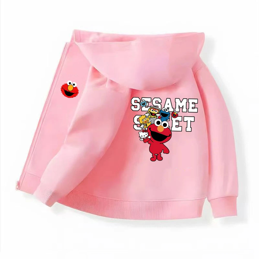 Elmo SESAME STREET Zipper Style Hoodies Boys Coat Children Girls Pink Age 3-12 Leisure Kids Sweatshirts Festival Gifts
