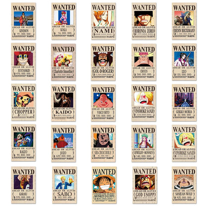 10/30/50/100pcs Anime ONE PIECE Wanted Posters Stickers Cool Luffy Zoro Cartoon Decals Laptop Phone Suitcase Classic Toy Sticker