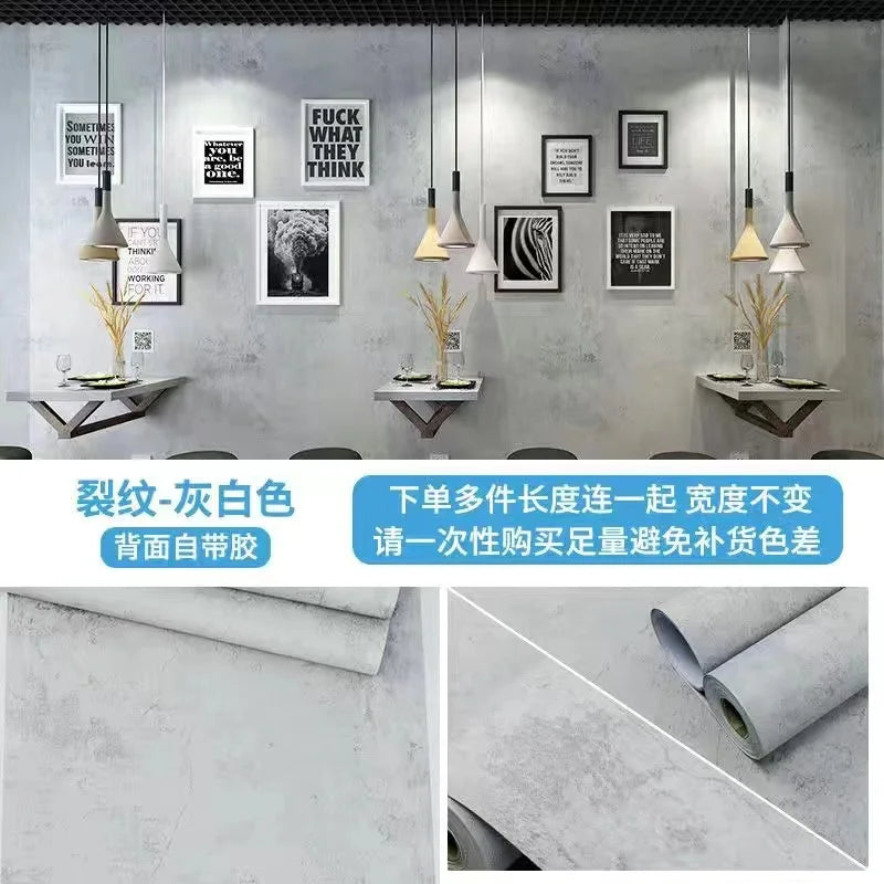 Vinyl Waterproof Self-Adhesive Wallpaper Vintage Cement Gray Wall Contact Paper,Store Bedroom Livingroom Renovation Stickers pvc