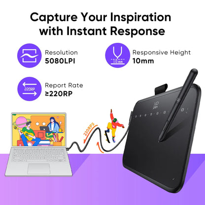 XPPen 6x4 inch Graphics Pen Tablet 16384 Pressure Level 60°  Tilt Support 8 shortcut keys for PC Android Game osu