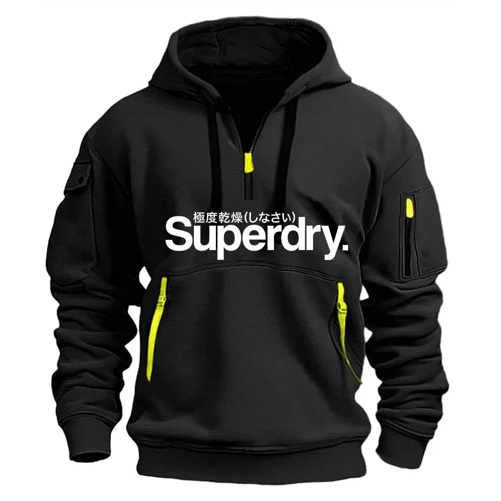 New men's hooded sweatshirt for autumn and winter 2025, fashionable outdoor jogging and fitness loose men's pullover sweatshirt