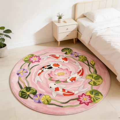 Koi Fish Pattern Bedroom Decor Round Carpet Anti-slip Carpets for Living Room Fluffy Soft Lounge Floor Mat Thick Plush Study Rug