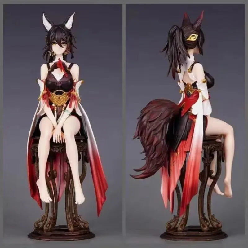 Anime Inspired Fox Ear Girl Sitting Collectible Figure, Desktop Display Statue Ornament