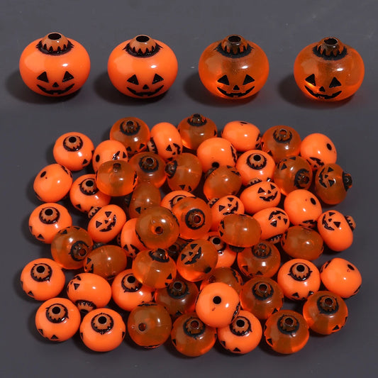 50pcs Halloween Devil Pumpkin Beads Acrylic Loose Spacer Beads For DIY Keychain Phone Chain Bracelet Jewelry Making Supplies