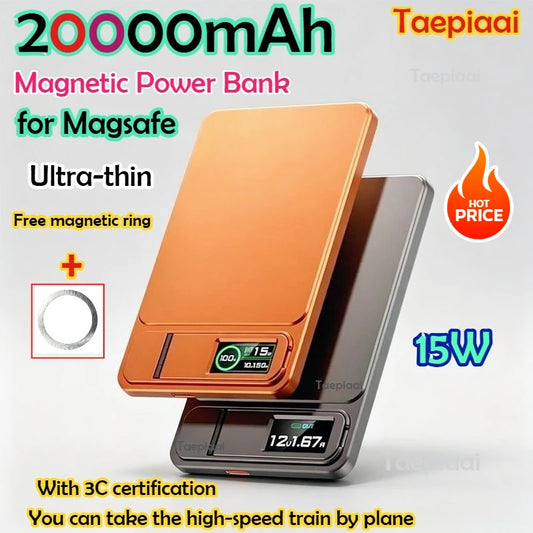 Taepiaai 20000mAh Magnetic Power Bank 15W PD20W Wireless Thin Card-Sized Slim Portable Powerbank for Magsafe for IPhone 17 16 15