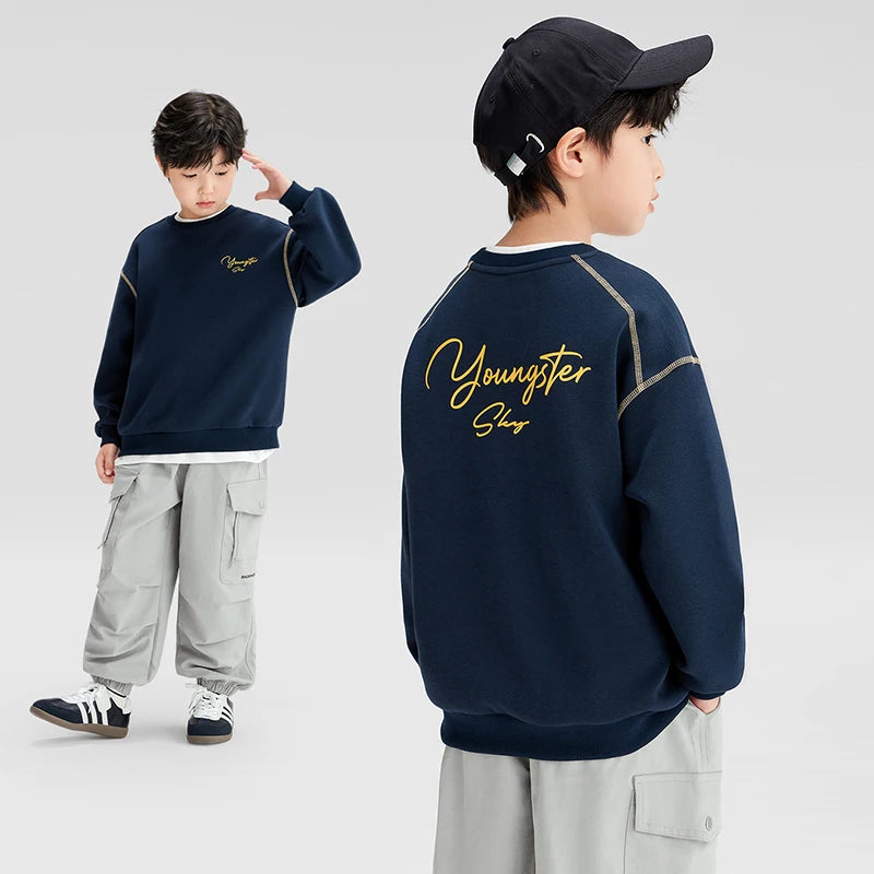 Spring Autumn Teenager Boys Sweatshirts Fashion Letter Print Cotton Long Sleeve Sports Top For 4-14 Years Kids Children Clothes