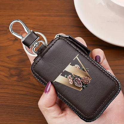 YSB-28 Vintage Alphabet CoffeeKey Pouch A-Z 26 Initial Keychain, Unisex KeyPouch, WalletHolder，Car Key Case, Men'sKey Pouch Gift