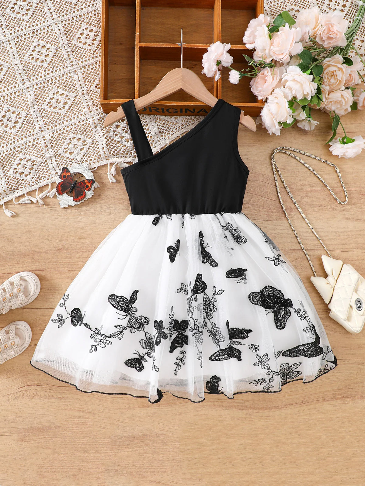 Summer Girl Dress Lace Butterfly Mesh Splicing Mesh Princess Dress For 1-8 Years Girls Party Daily Casua Costume