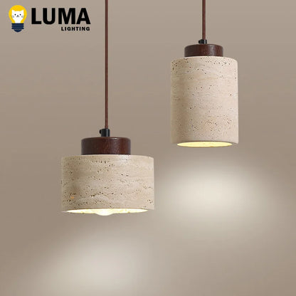 Japanese Wabi-Sabi Stone Pendant Light, LED Yellow Travertine Hanging Lamp for Bedroom Bedside Kitchen Island Dining Room Decor