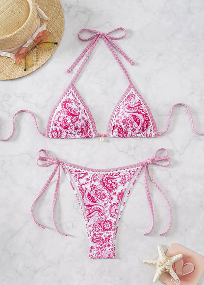 "2026 New Triangle Bikini Set - Floral Print Push Up Swimsuit & Brazilian Bottoms"