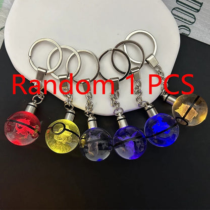 Pokemon Crystal Ball 3D Pikachu Mewtwo Mew Gengar Night Light Pokeball Crystal Keychain Anime Action Figure Toy Birthday Gift