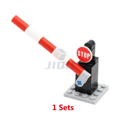 City Traffic Lamp Signpost Railway Barrier Building Blocks MOC Street View Accessories Bricks Speed Limit Indicator Warning Toys