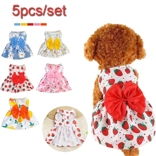 5pcs Pet Dress Soft Comfortable Sleeveless Floral Outfit for Cats And Dogs Perfect for Daily Wear Special Occasions Dog Skirts