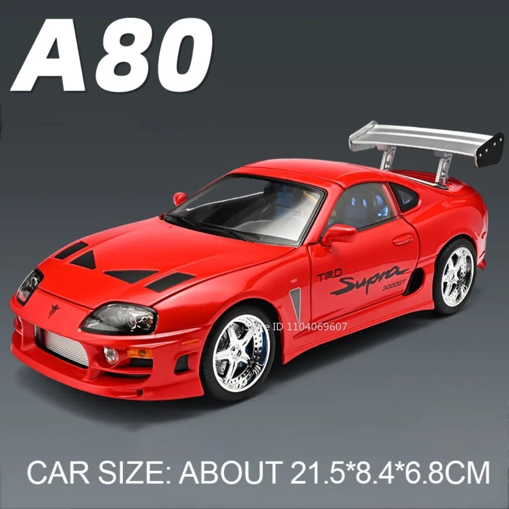 1:24 Scale Supra A80 911 GT3RS Supercar Model Toy Alloy Diecast Shock Absorption Doors Opened Sound Light Collection Sports Cars