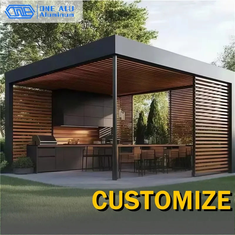 Motorized Bioclimatic Aluminum Pergola Adjustable Louvered Roof Outdoor Garden Gazebo For Patio Yard Deck All Weather Use