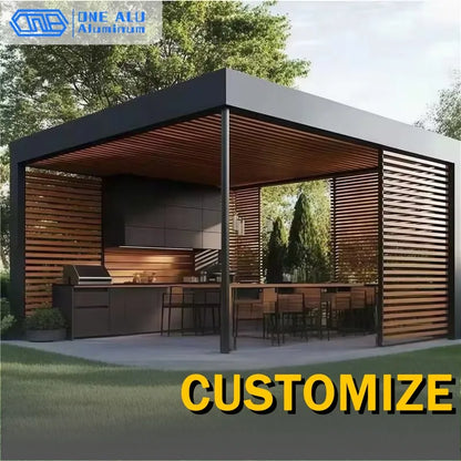 Motorized Bioclimatic Aluminum Pergola Adjustable Louvered Roof Outdoor Garden Gazebo For Patio Yard Deck All Weather Use