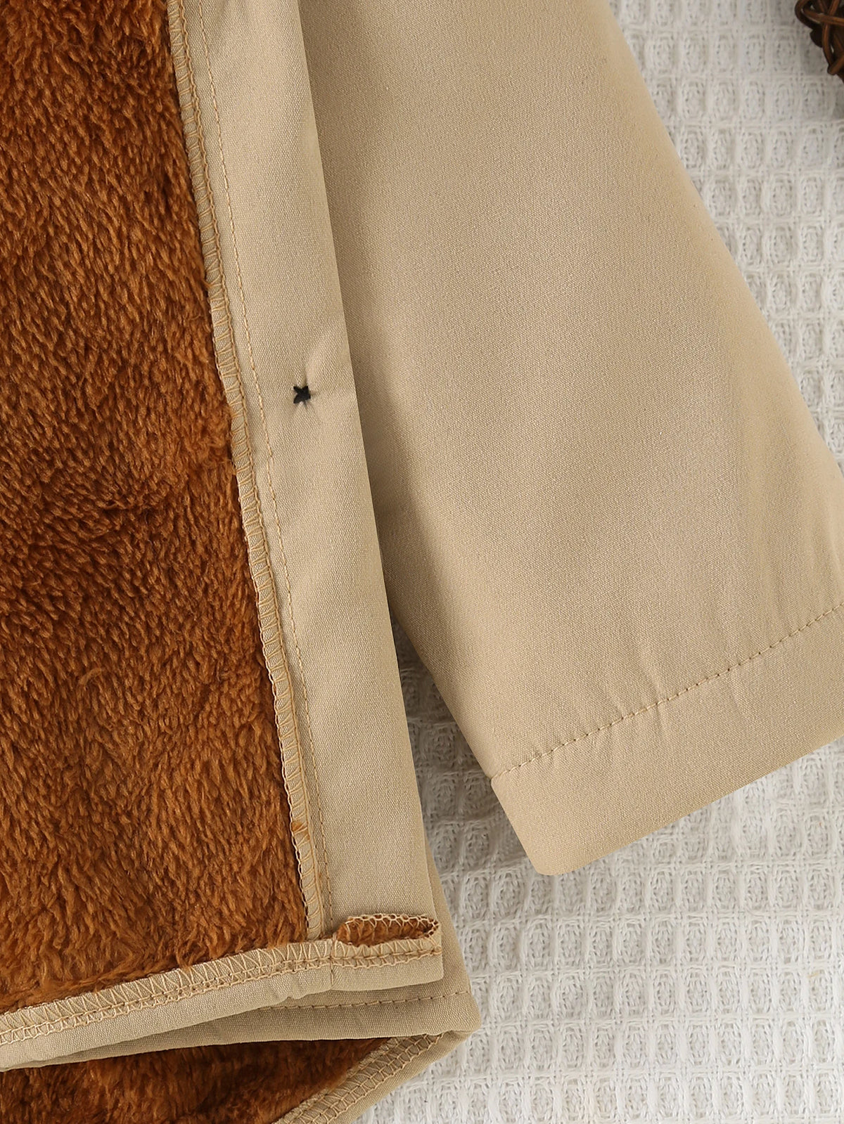 Autumn And Winter New Girls' Long Sleeved Solid Color Plus Plush Thick Jacket Fashionable Casual Hooded Jacket