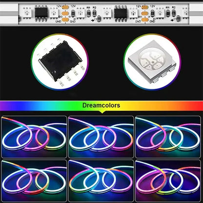 TUYA Neon LED Strip Lights Silicone Neon Rope Light 5-24V 84LEDs/M with Music Sync RGBIC Dreamcolor Chasing Strip Tape for Room