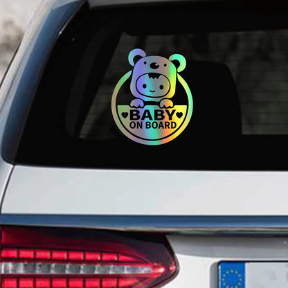 Baby On Board" Reflective Car & Motorcycle Decal - Durable Pvc, Cartoon Safety Warning Sticker For Windows