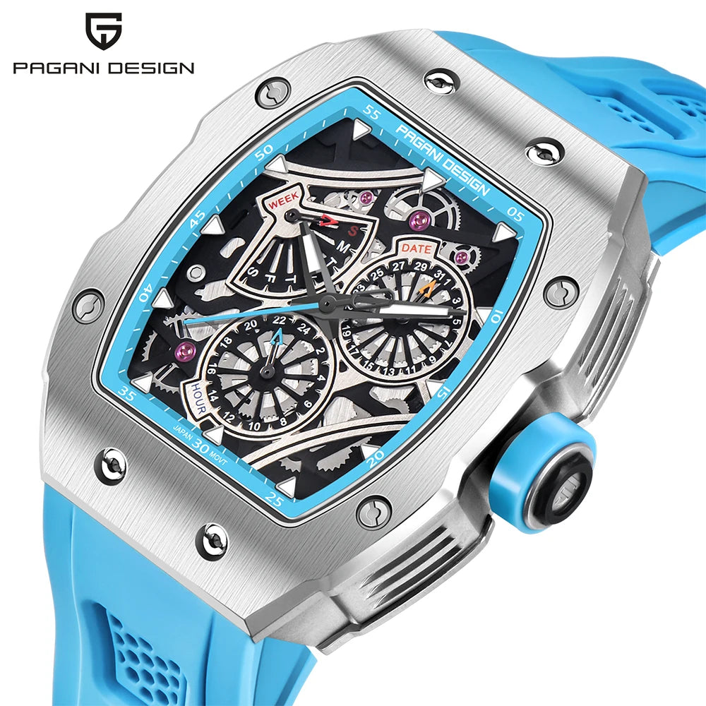 PAGANI DESIGN 2026 New Men's Skeleton Quartz Watch Japanese VH65 42MM Sapphire Glass Stainless Steel 50M Waterproof Reloj Hombre