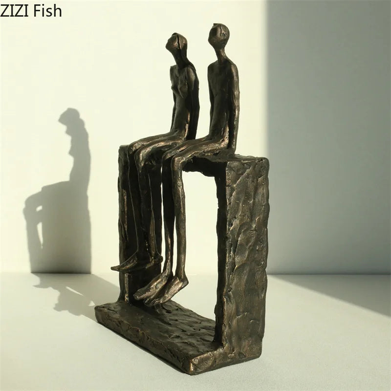 Retro Resin Couple Ornament Abstract Character Statues Art Sculpture Decoration Handicraft Display Model Figurines Miniatures