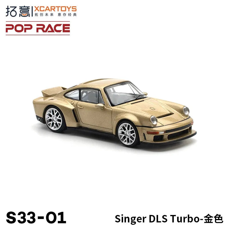 In Stock POP RACE 1:64 PR640132 Porsche Singer DLs Turbo Gold, Skyline GT-R (R34) V-Spec Il Alloy Die Cast Car Model