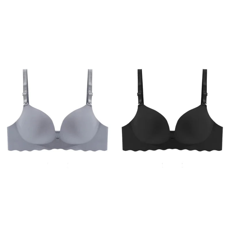 2PCS Women's Solid Color Wavy Edge Seamless Bras One-Piece Wire Free Sexy Push-Up Bra Female Fashion Comfortable Bras Lingerie