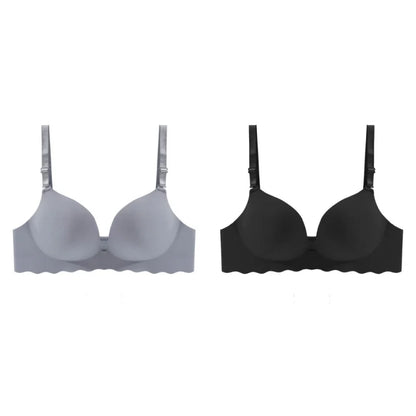 2PCS Women's Solid Color Wavy Edge Seamless Bras One-Piece Wire Free Sexy Push-Up Bra Female Fashion Comfortable Bras Lingerie