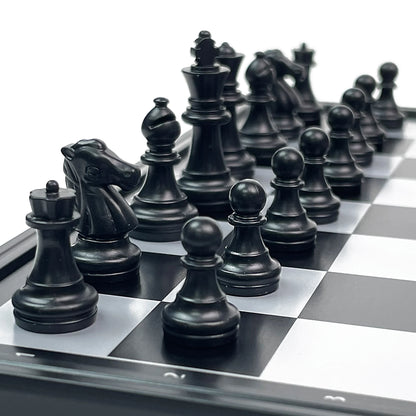 2 in 1 Foldable Magnetic Chess and Checkers Board Game Portable Plastic Chessboard Tabletop Travel Outdoor Game Set