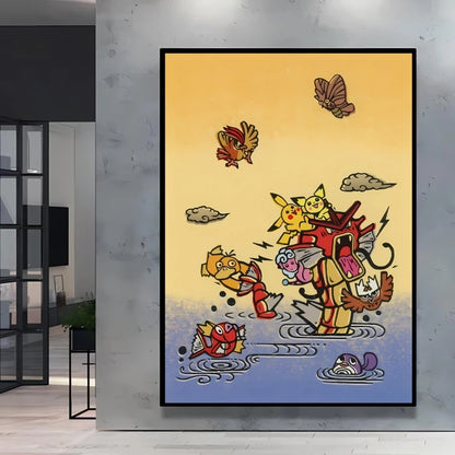 1pc frameless Canvas Paintings Retro Canvas Poster Prints Pokemon Gengar Blastoise Cartoon Character Picture Wall Art Home  Chil