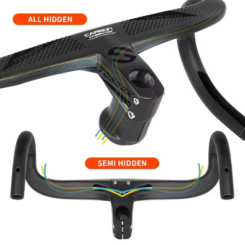 TOSEEK TR5500 T800 Carbon Bicycle Handlebar Road Bike Integrated Handlebar Di2 With Computer Holder Internal Cable Routing