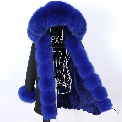 2026 Maomaokong Women's Winter Coats Rabbit Lining Jacket Natural Real Raccoon Fur Collar Parka Fox Fur Long Female Clothing