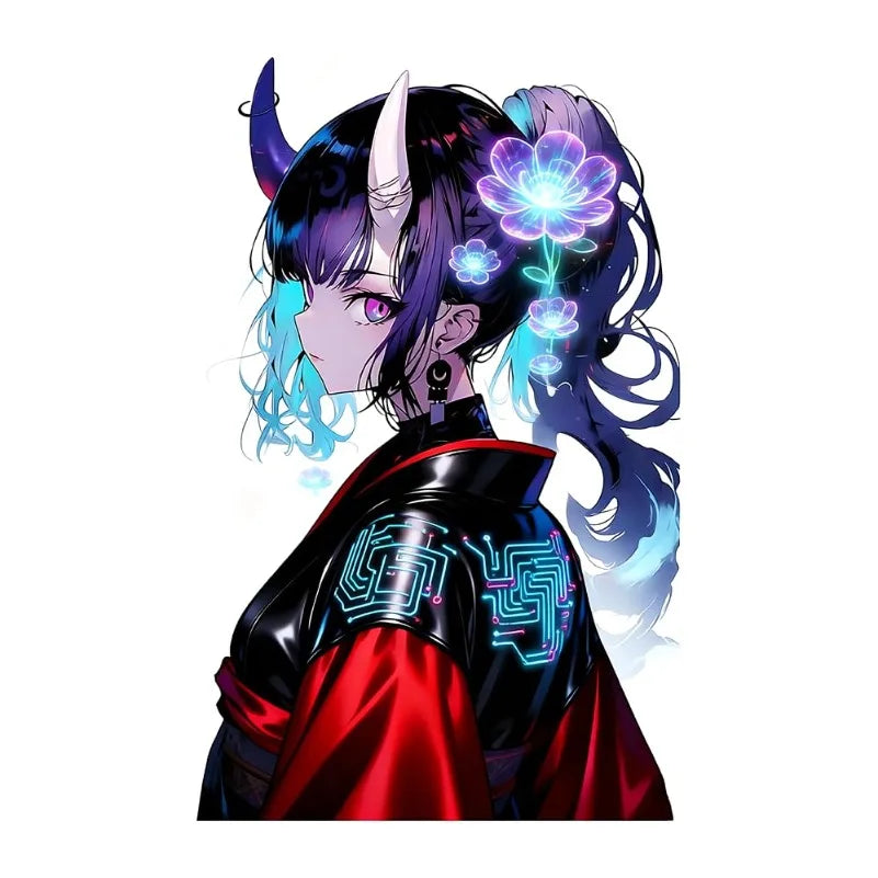 1Pc Japanese Demon Samurai Anime Girl Vinyl Sticker, Waterproof Decal For Car Motorcycle Laptop Window Decor, Holiday Gift