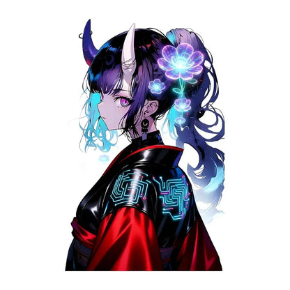 1Pc Japanese Demon Samurai Anime Girl Vinyl Sticker, Waterproof Decal For Car Motorcycle Laptop Window Decor, Holiday Gift