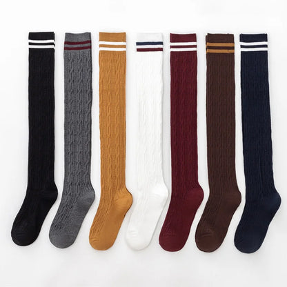 1 3 Pairs Women's Cotton Thigh High Socks Over The Knee Colorful Striped Pattern Casual Daily Wear Fashion Socks Black White