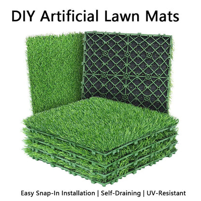 Interlocking Artificial Grass Tiles, 12x12in Self-Draining Fake Grass Deck Tiles, UV-Resistant Synthetic Turf Mats for Patio, Ba