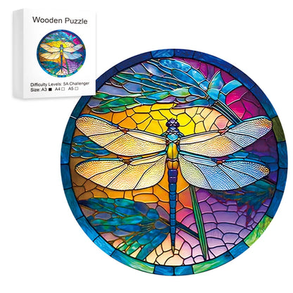 Colorful Dragonfly Wooden Puzzle with Beautiful Gift Package - Unique Shaped Pieces Wooden Toys for Adults Kids, Christmas Gift