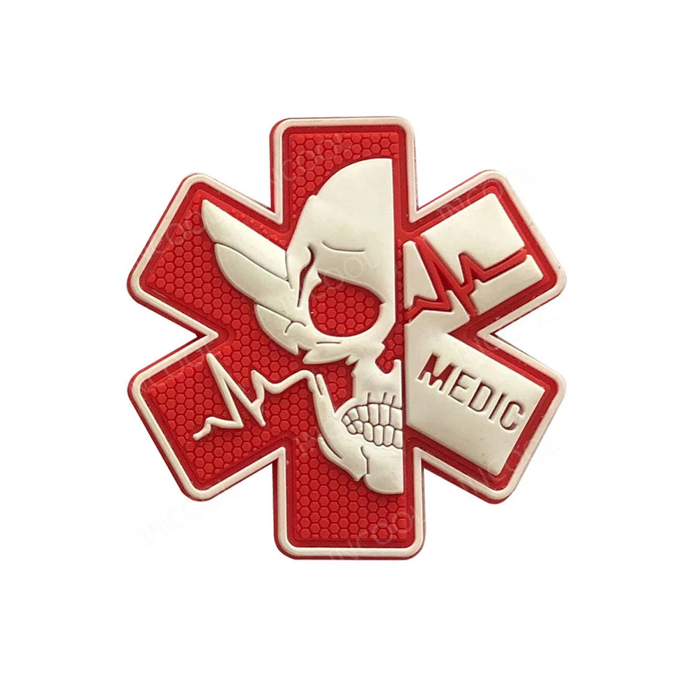 PVC Medic PARAMEDIC Skull Patches Decorative Patches Strip Combat Rubber Chevron IR Reflective Appliqued
