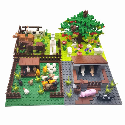 MOC Farm Animals Trees Plants Building Blocks for Kids Compatible Classic Bricks Juguetes Bloques Base Plate Toys for Children