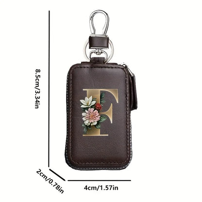 YSB-28 Vintage Alphabet CoffeeKey Pouch A-Z 26 Initial Keychain, Unisex KeyPouch, WalletHolder，Car Key Case, Men'sKey Pouch Gift