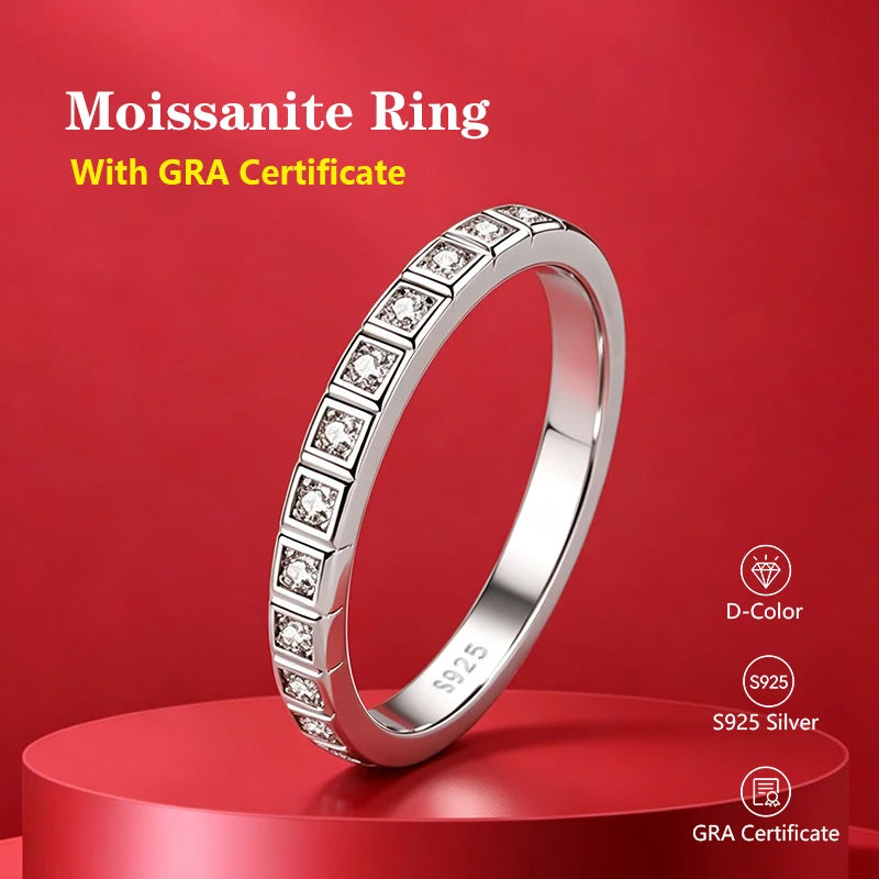Pass Diamond Tester Pen Moissanite Ring Full Moissanites Around for Women S925 Silver Wedding Diamonds Band Stackable Ring