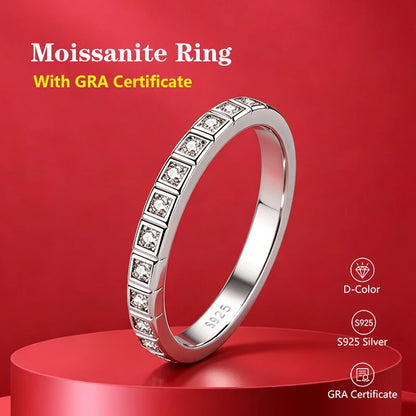 Pass Diamond Tester Pen Moissanite Ring Full Moissanites Around for Women S925 Silver Wedding Diamonds Band Stackable Ring