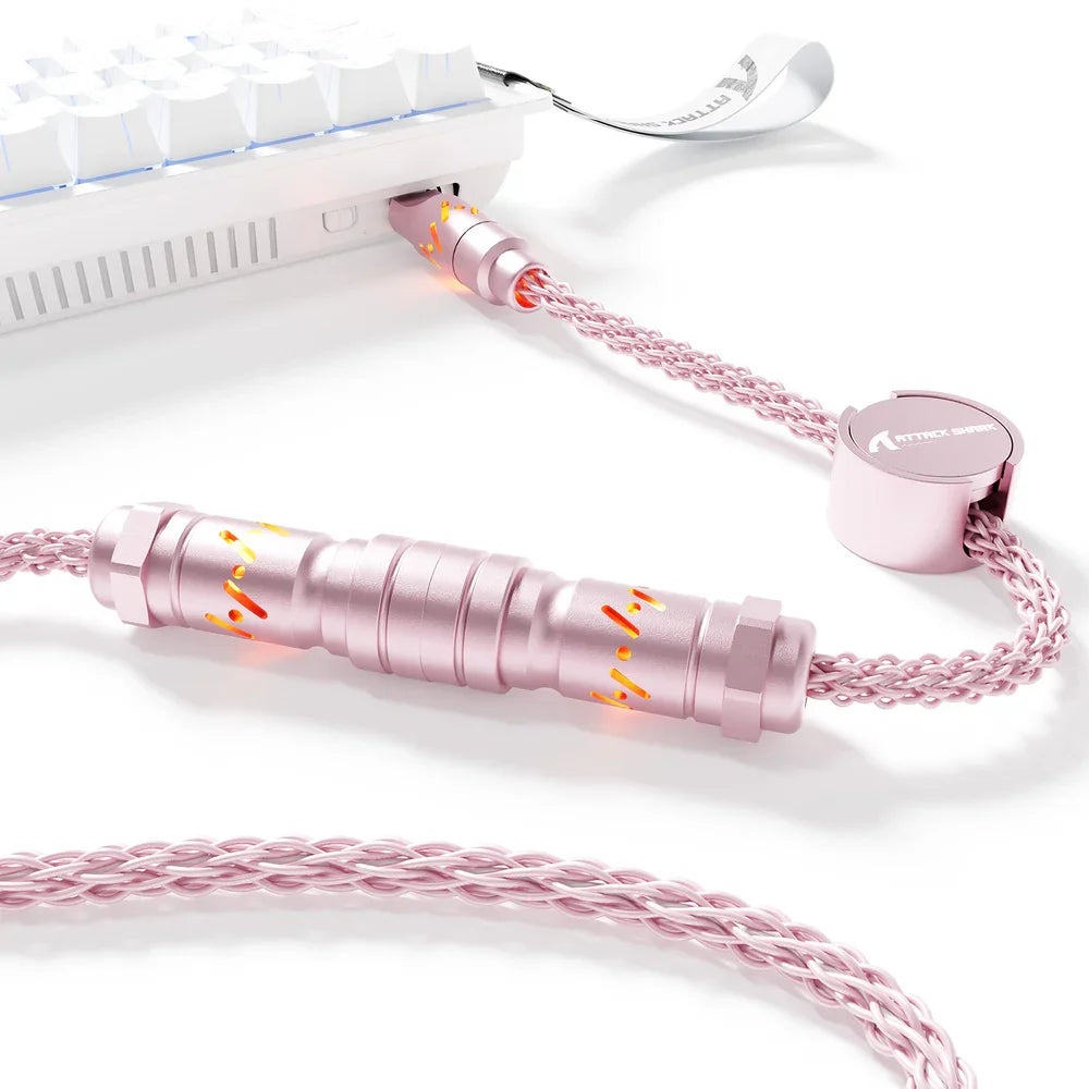 ATTACK SHARK C07 Custom USB C Keyboard Cable with RGB Lighting for 8KHz Magnetic Keyboard, 5-Pin CNC Aviation Connector