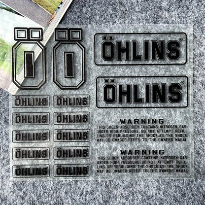 1SET OHLINS Transparent PVC Shock Absorber Decal Black Text White Background Motorcycle Bike Decor Sticker