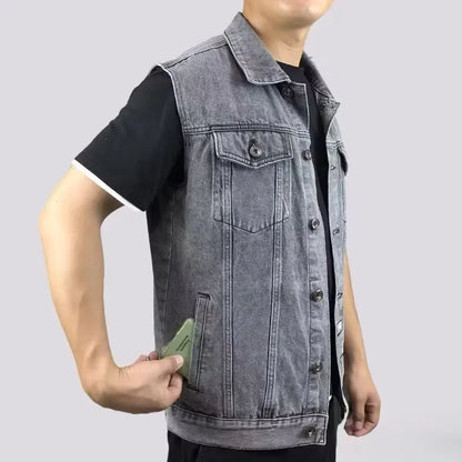 High end retro denim vest, men's sleeveless lapel, vest vest, vest, vest, vest, vest, vest, vest, multi pocket workwear