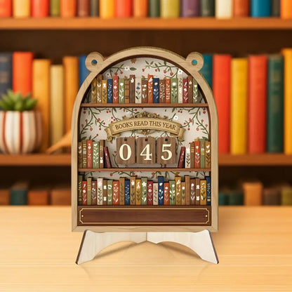Wooden Book Reading Counter Vintage Year Tracker Multi-Purpose Bookshelf Ornament Home Office Gift for Reading Enthusiast