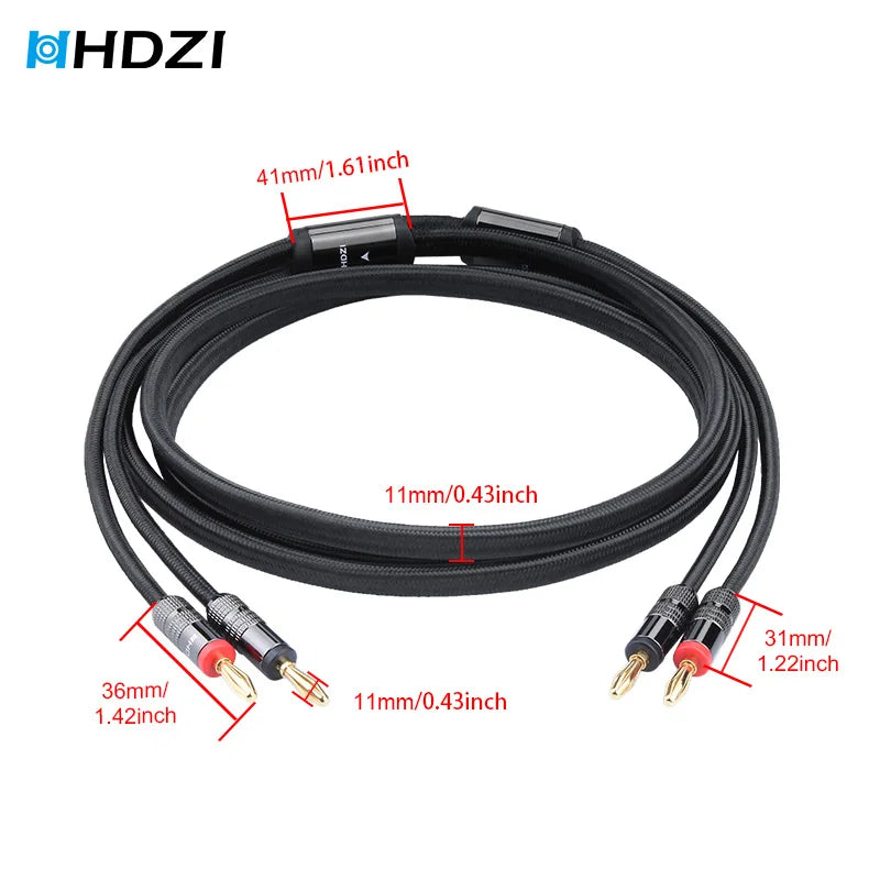 HHDZI Speaker Cable 6N OFC, 14AWG Speaker Cable, Gold-Plated Banana Head Audio Cable, Amplifier Hi-Fi System
