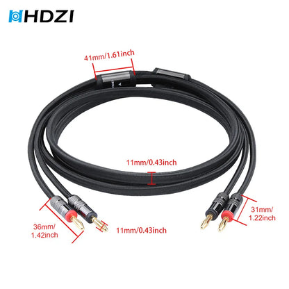 HHDZI Speaker Cable 6N OFC, 14AWG Speaker Cable, Gold-Plated Banana Head Audio Cable, Amplifier Hi-Fi System